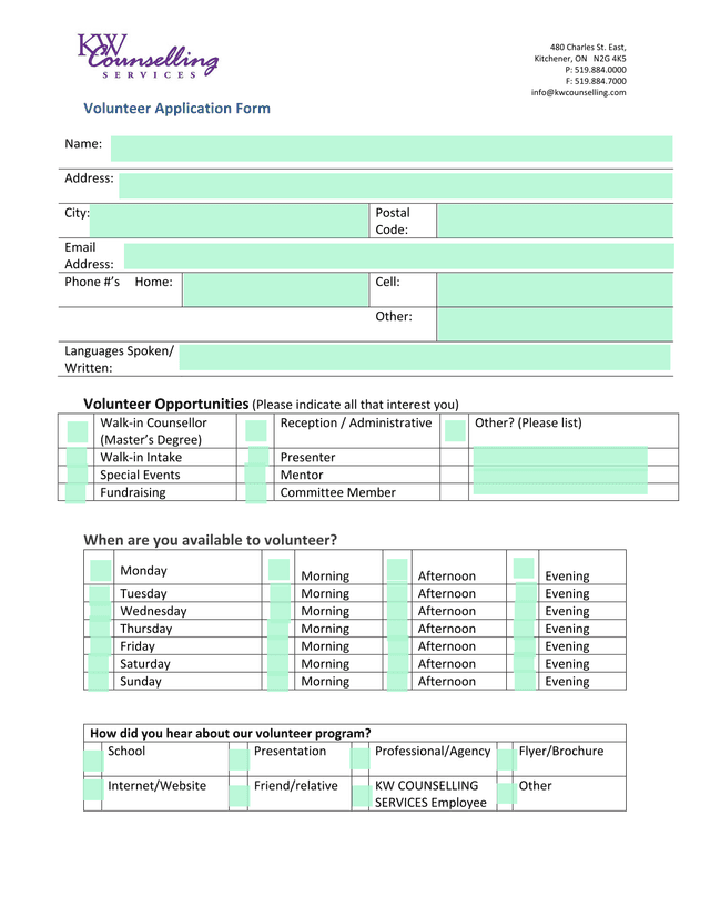 Volunteer Application Form screenshot