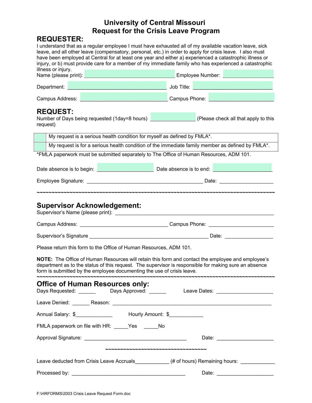 Request For The Crisis Leave Program screenshot