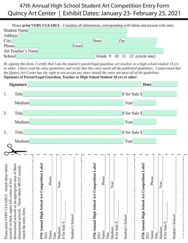 47th Annual High School Student Art Competition Entry Form screenshot