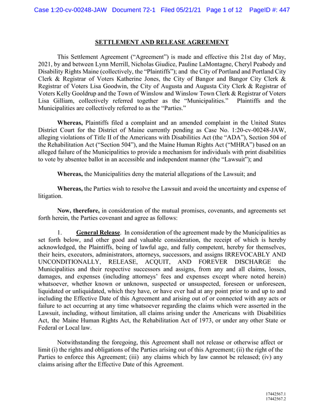Settlement And Release Agreement screenshot