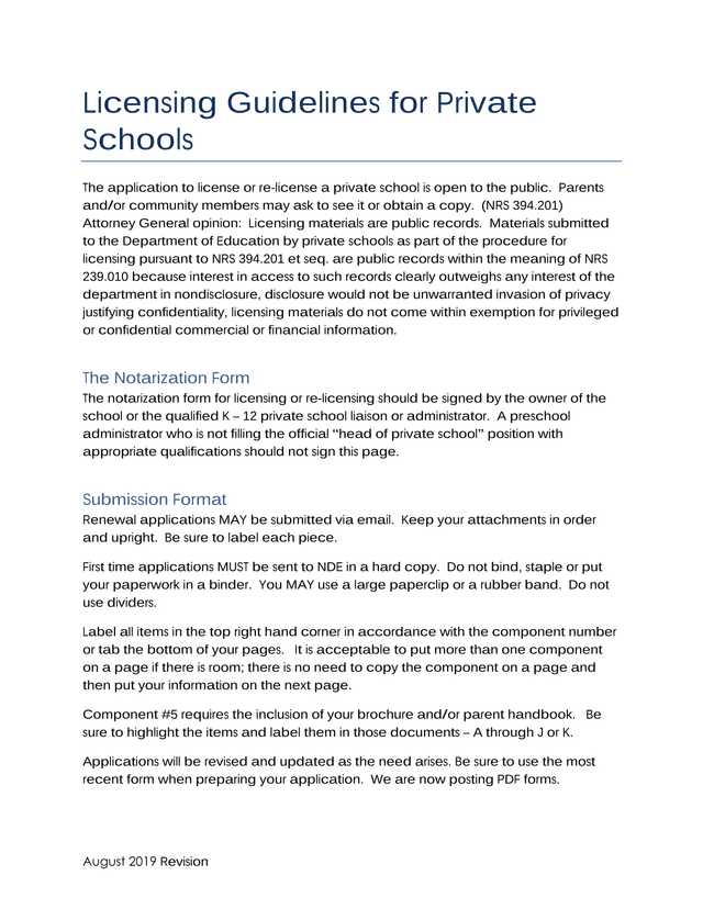 Licensing Guidelines For Private Schools screenshot
