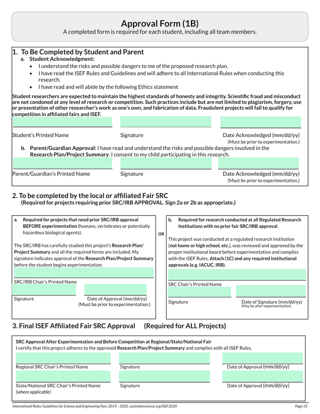 ISEF Approval Form (1B) screenshot