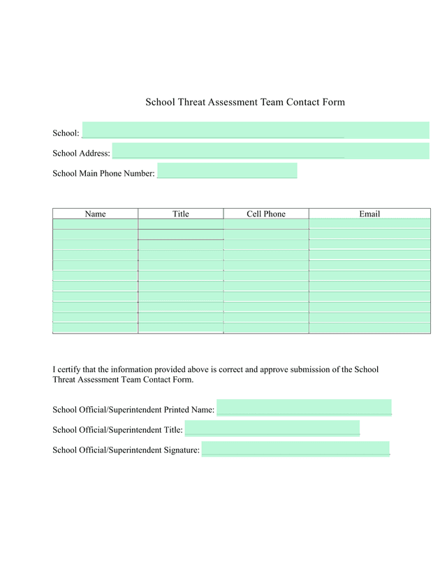 School Threat Assessment Team Contact Form screenshot
