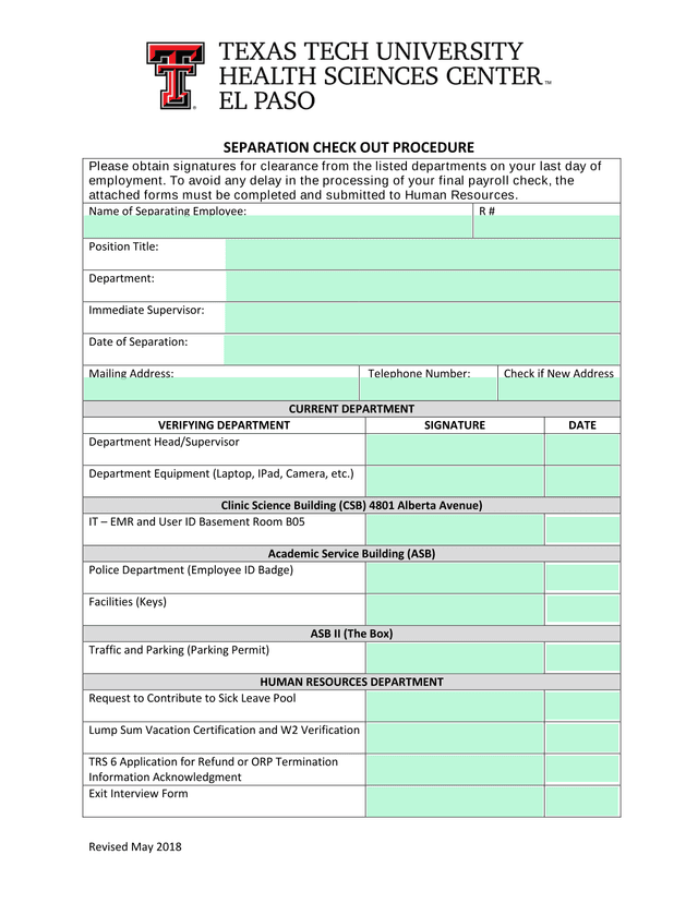 Separation Check Out Procedure screenshot