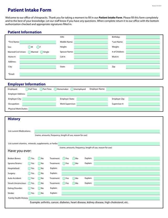 Patient Intake Form screenshot