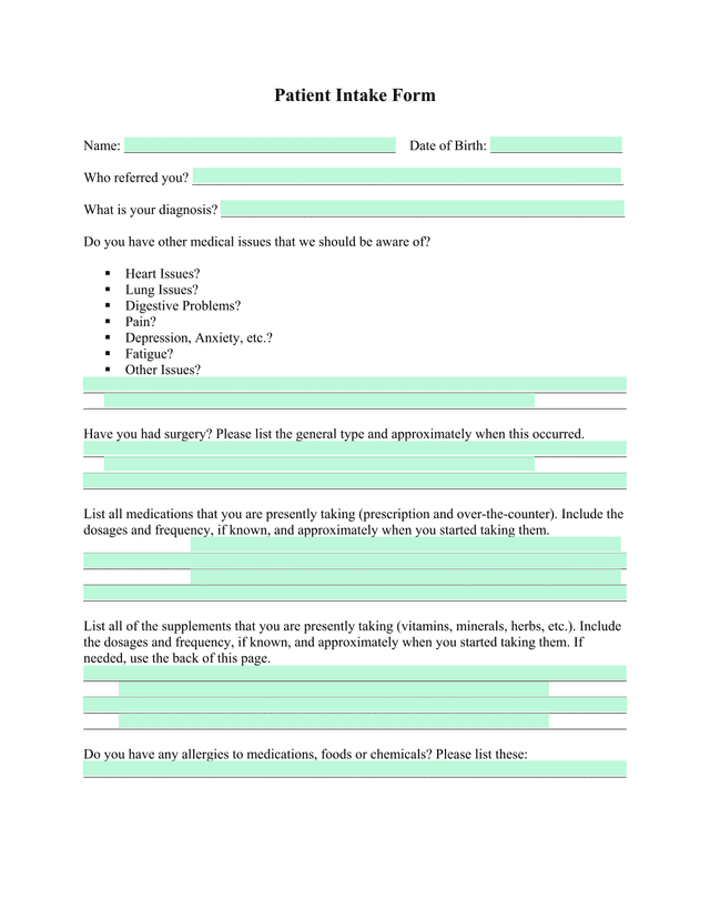 Patient Intake Form screenshot