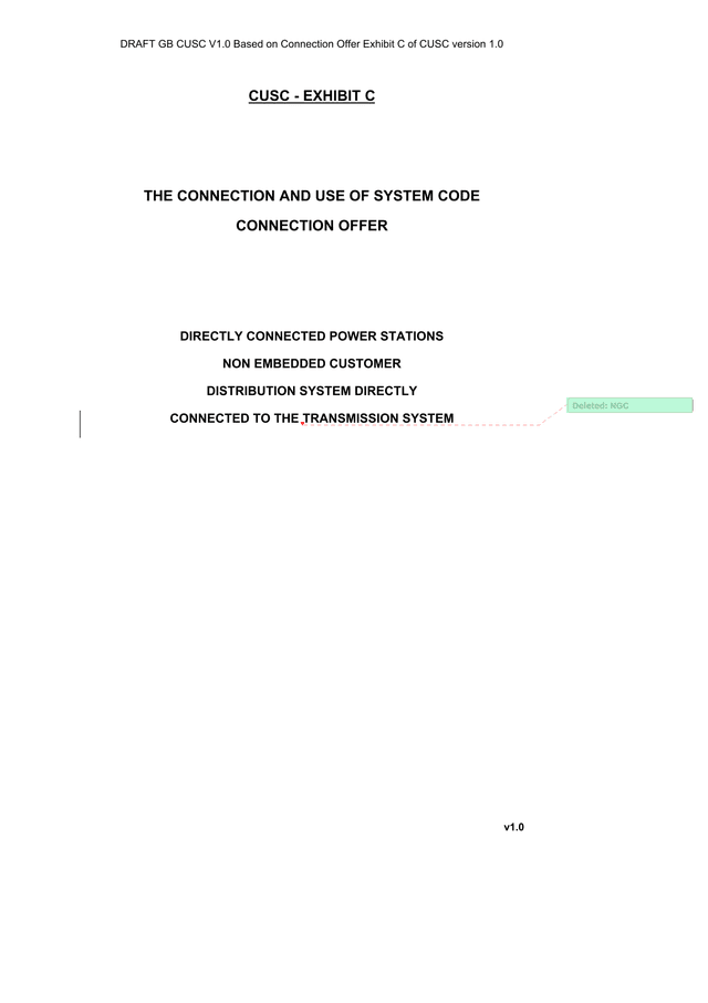 CUSC   Exhibit C Connection Offer screenshot
