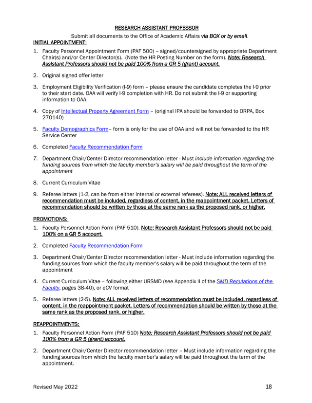 Research Assistant Professor Appointment And Promotion Documents screenshot