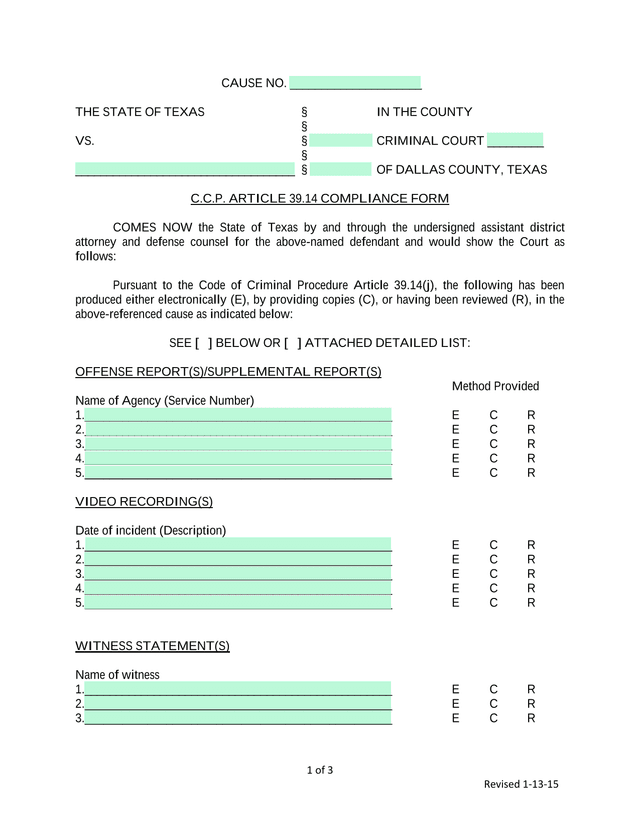 C.C.P. ARTICLE 39.14 COMPLIANCE FORM screenshot