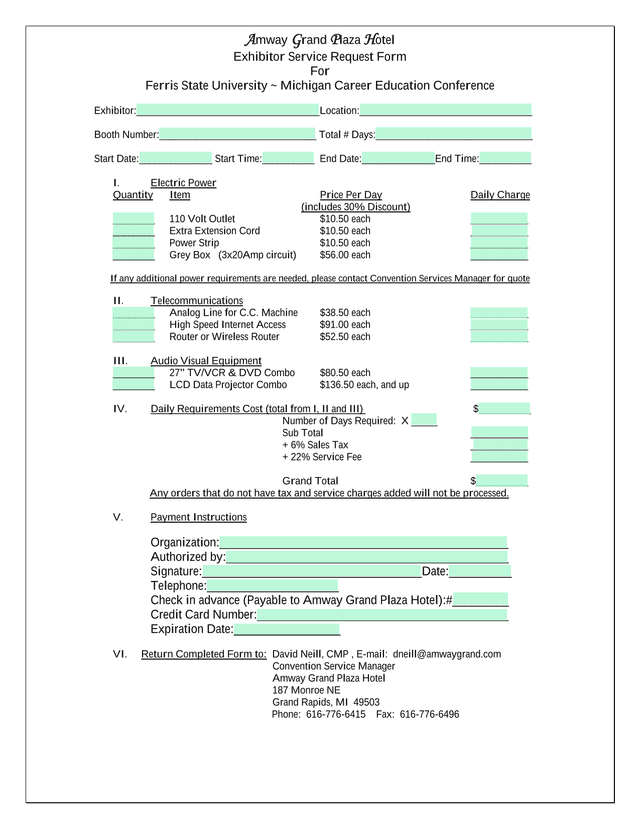 Exhibitor Service Request Form screenshot