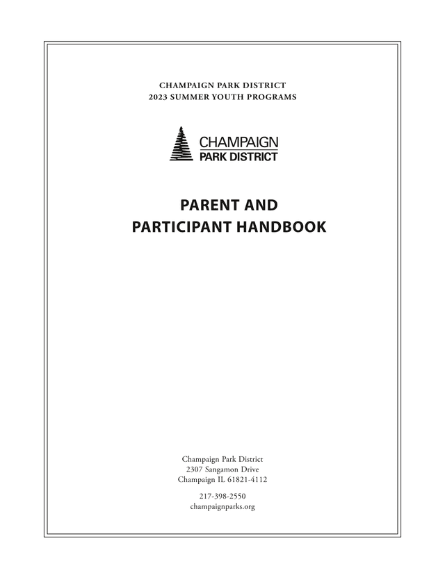 Champaign Park District 2023 Summer Youth Programs Parent And Participant Handbook screenshot