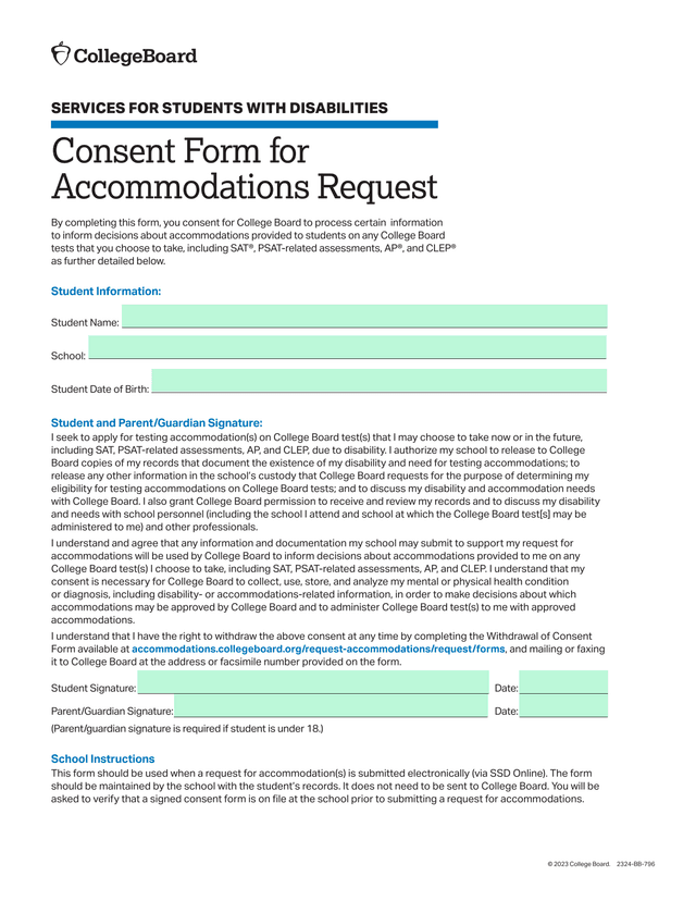 Consent Form For Accommodations Request screenshot