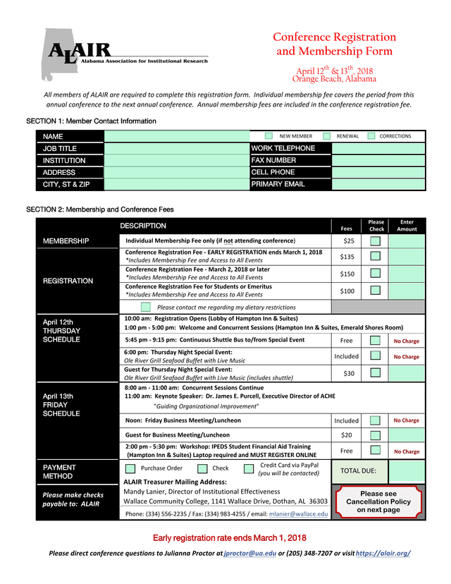 Conference Registration And Membership Form screenshot
