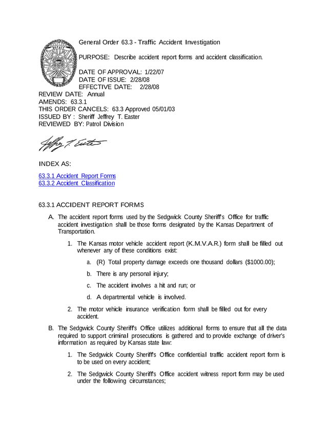 General Order 63.3   Traffic Accident Investigation screenshot