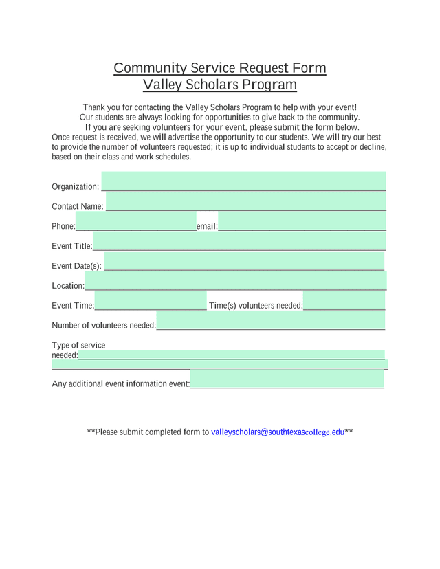 Community Service Request Form screenshot