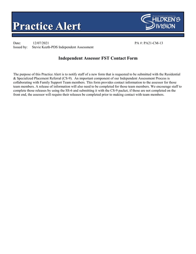 Independent Assessor FST Contact Form screenshot