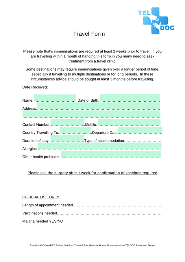 Travel Form screenshot