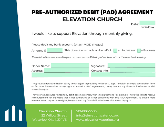 PRE AUTHORIZED DEBIT (PAD) AGREEMENT screenshot