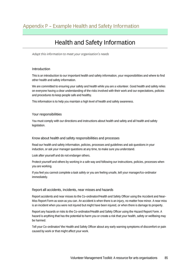 Volunteer Management Toolkit Health And Safety Information screenshot