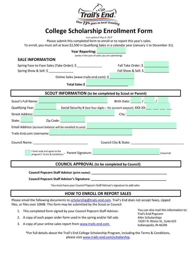 College Scholarship Enrollment Form screenshot