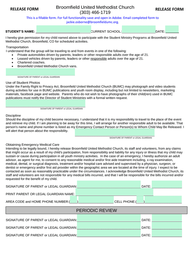 Student Ministry Permission Slip screenshot