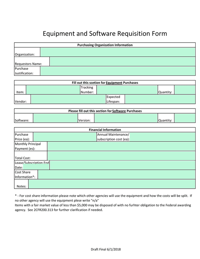 Equipment And Software Requisition Form screenshot