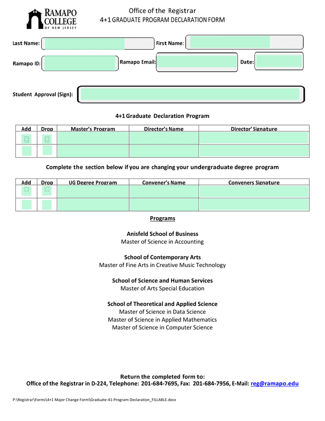 41 Graduate Program Declaration Form screenshot