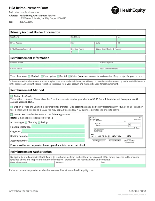 HSA Reimbursement Form screenshot