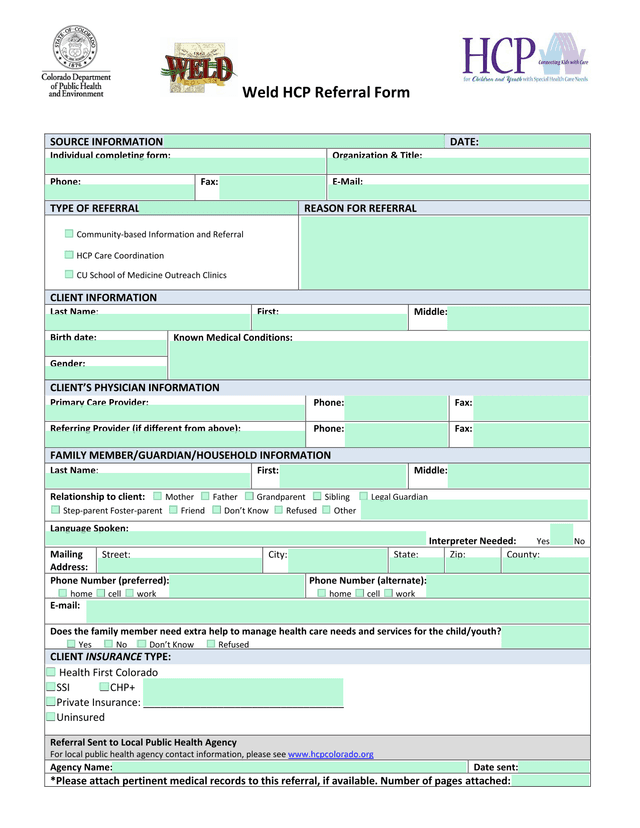 Weld HCP Referral Form screenshot