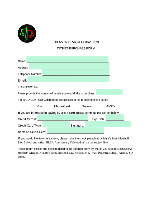 BLSA 25 YEAR CELEBRATION TICKET PURCHASE FORM screenshot