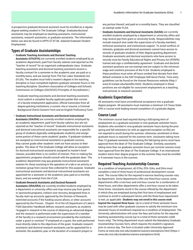 Academic Information For Graduate Assistants (GAs) screenshot