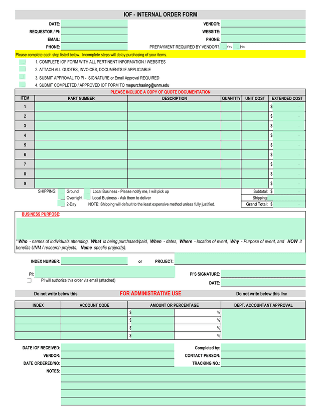 IOF   Internal Order Form screenshot