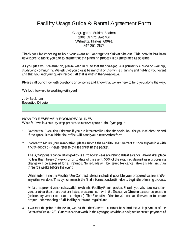Facility Usage Guide  Rental Agreement Form screenshot