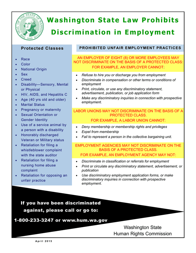 Washington State Law Prohibits Discrimination In Employment screenshot