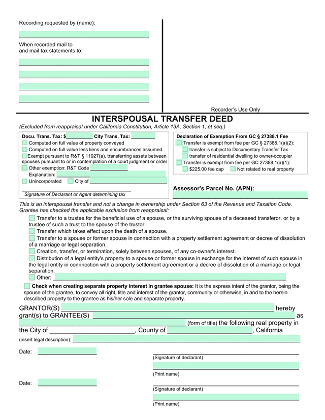 INTERSPOUSAL TRANSFER DEED screenshot