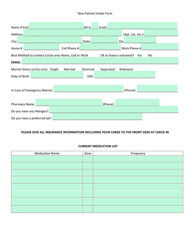 New Patient Intake Form screenshot