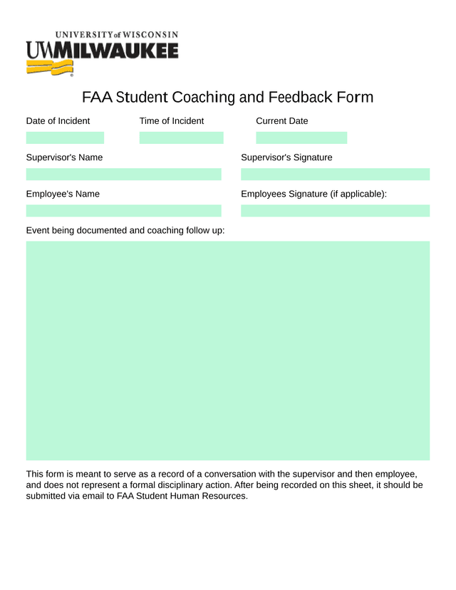 FAA Student Coaching And Feedback Form screenshot