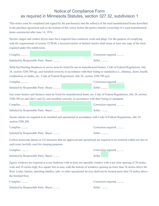 Notice Of Compliance Form screenshot