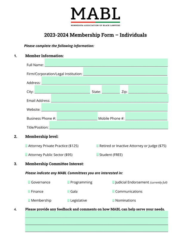 2023 2024 Membership Form  Individuals screenshot