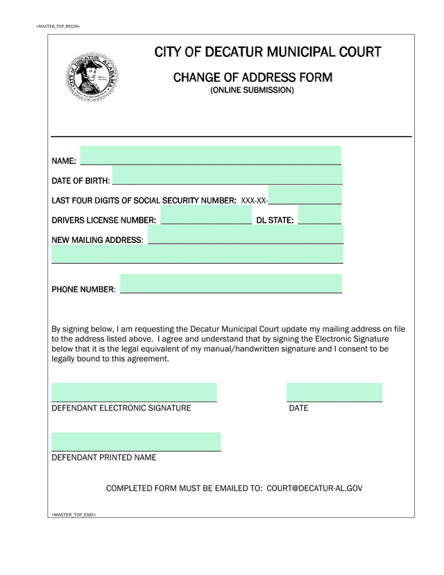 City Of Decatur Municipal Court Change Of Address Form screenshot
