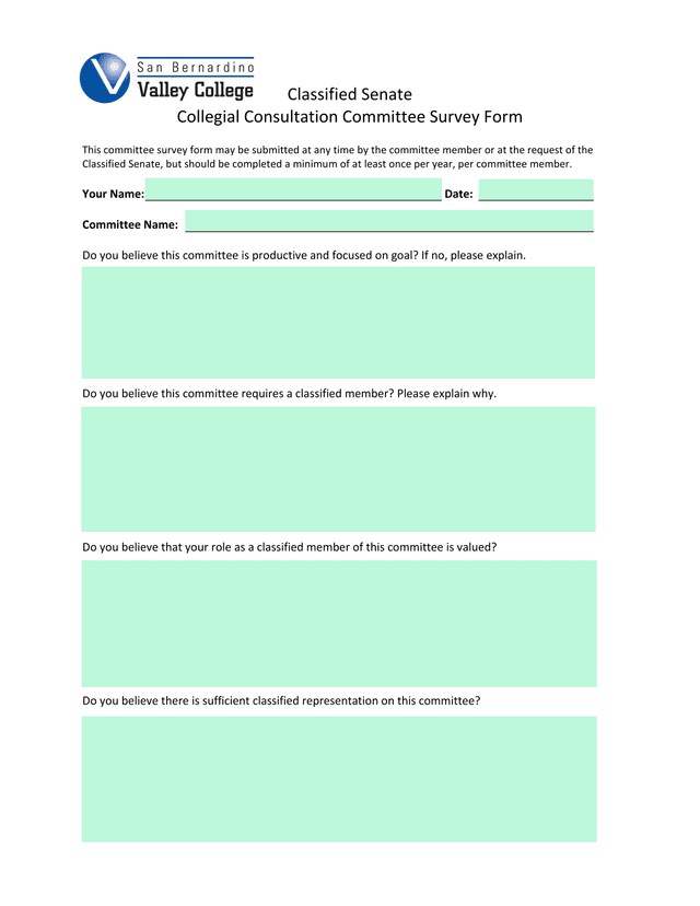 Classified Senate Collegial Consultation Committee Survey Form screenshot