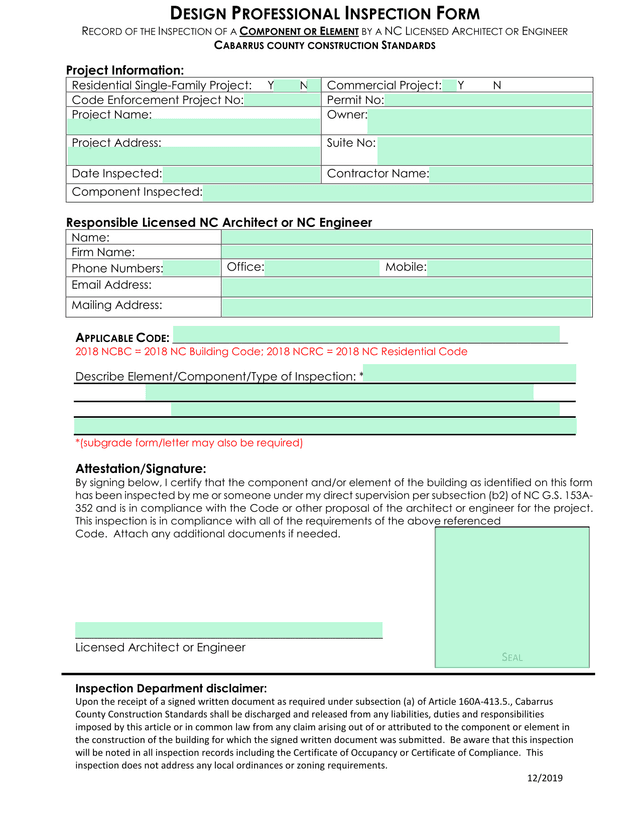 Design Professional Inspection Form screenshot