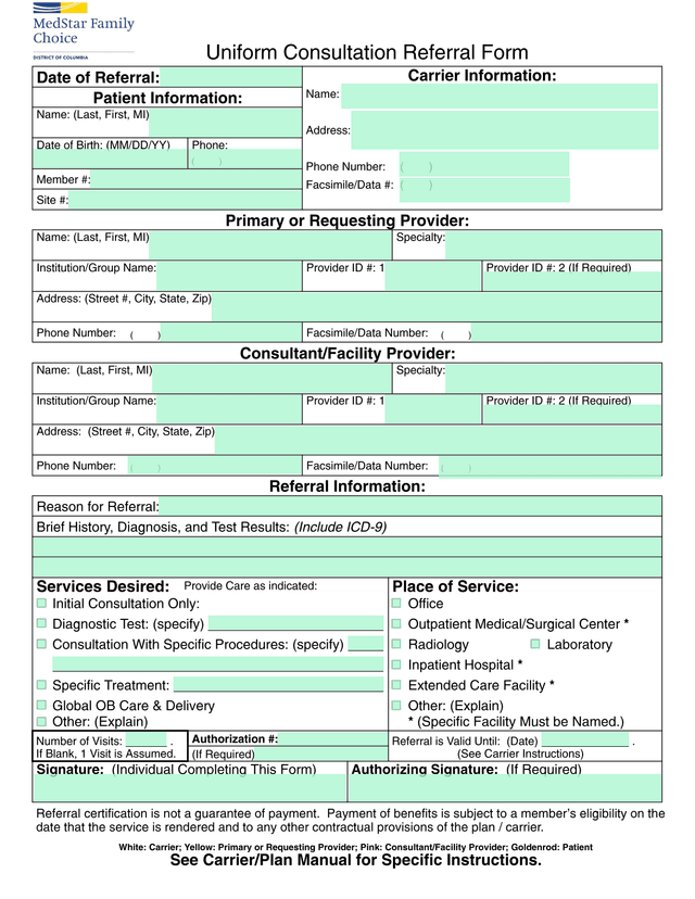 Uniform Consultation Referral Form screenshot