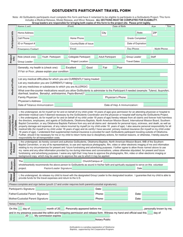 GOSTUDENTS PARTICIPANT TRAVEL FORM screenshot