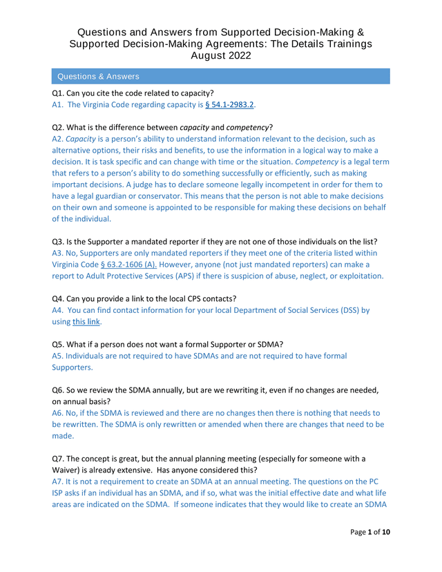 Questions And Answers From Supported Decision Making  Supported Decision Making Agreements The Detai screenshot