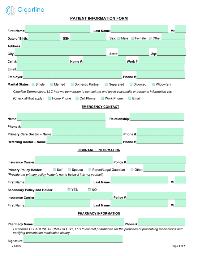 Patient Information Form screenshot