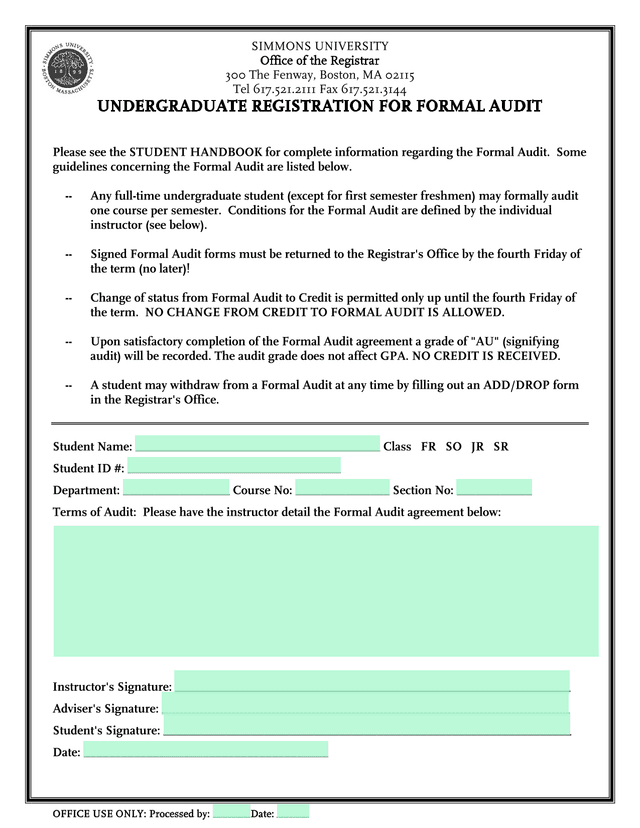 Undergraduate Registration For Formal Audit screenshot