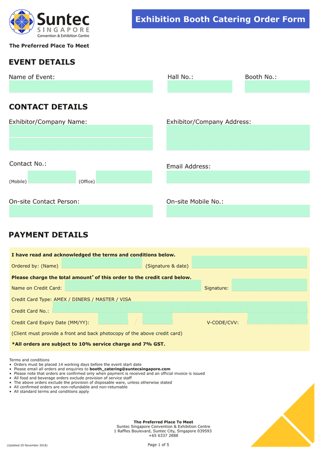 Exhibition Booth Catering Order Form screenshot