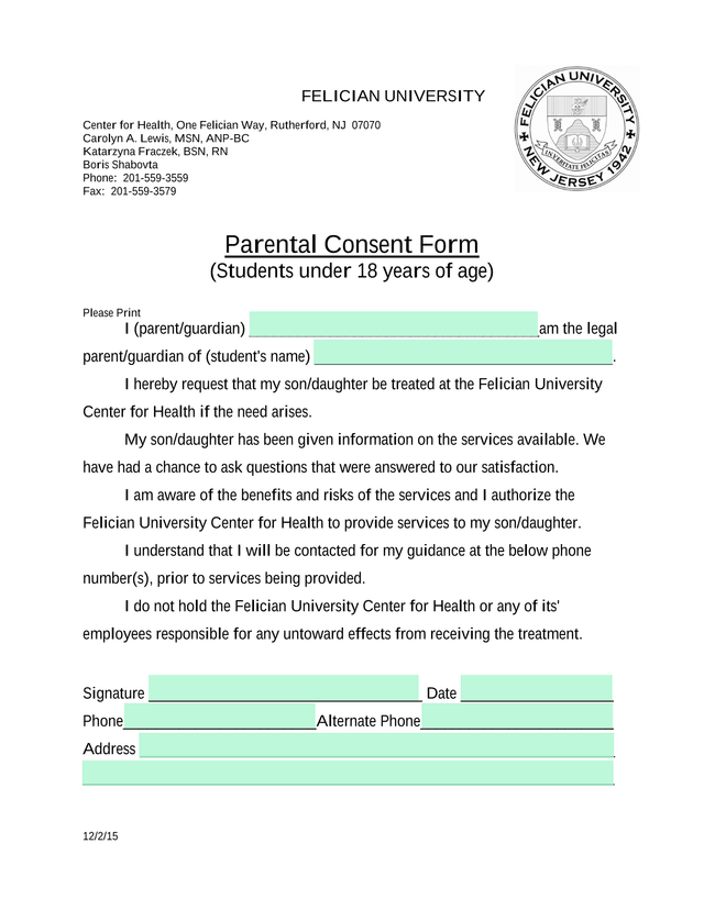 Parental Consent Form screenshot