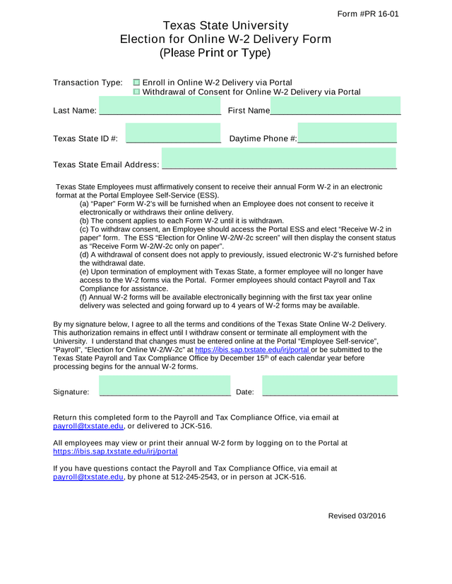 Election For Online W 2 Delivery Form screenshot